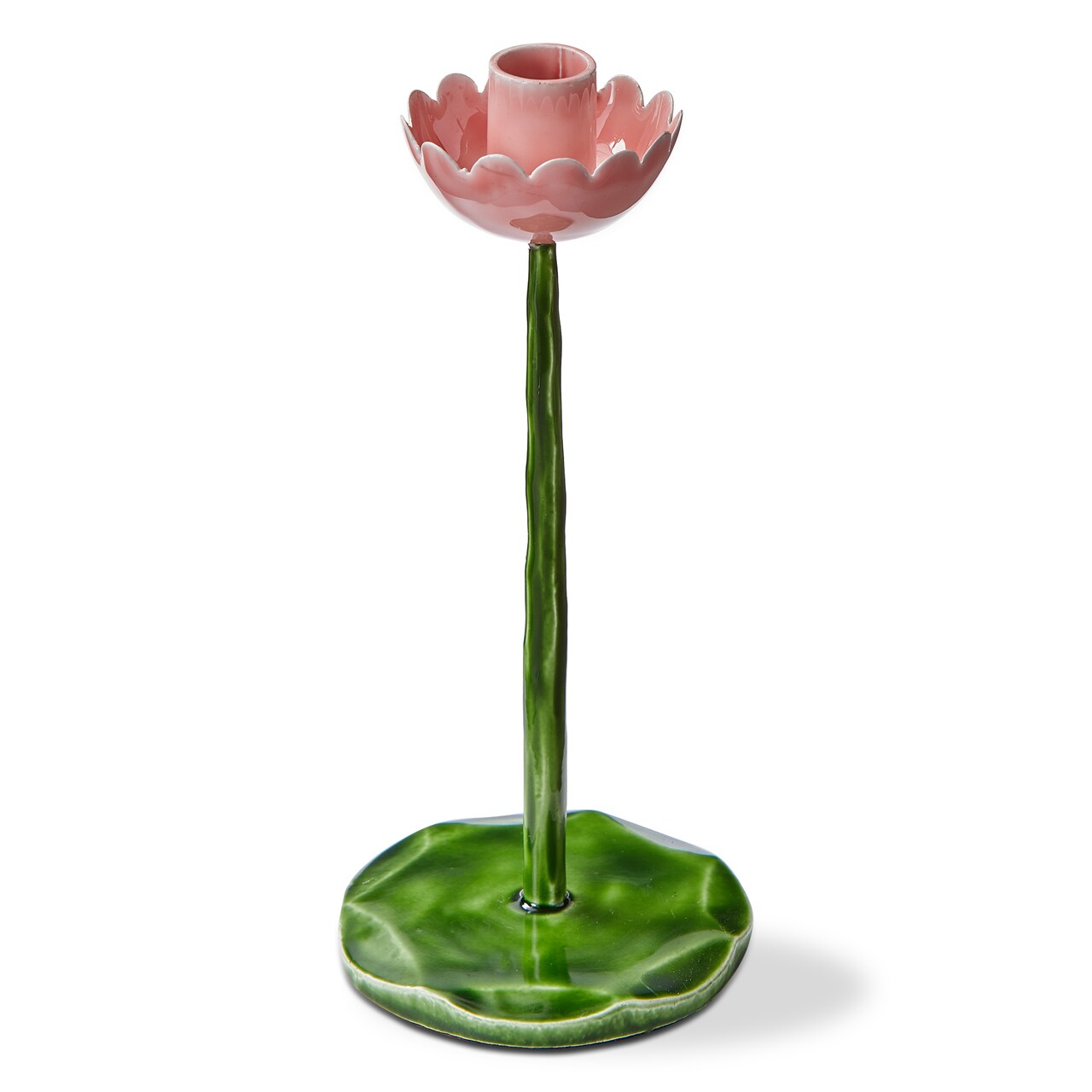 Small Green Flor Taper Candle Holder 8.5" for Straight Taper Candles - Everyday Home Decor